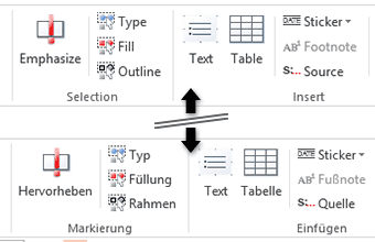 Sprachumstellung der OfficeTools-Beschriftungsknöpfe.