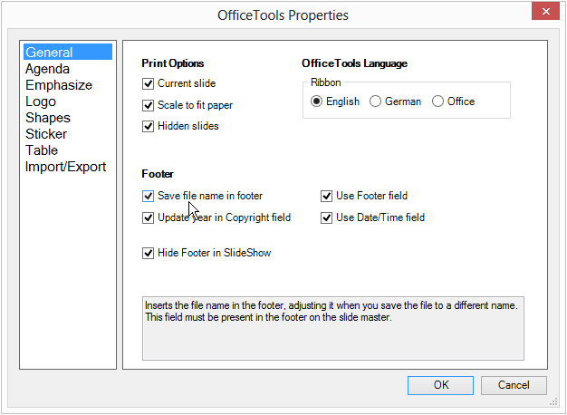 Das Einstellungsfenster der OfficeTools Premium